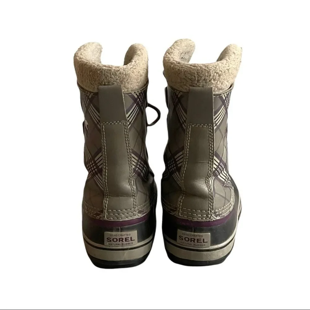 SOREL Women’s 1964 PAC Winter Waterproof Snow Boots Grey Purple Plaid  7 - Picture 6 of 15